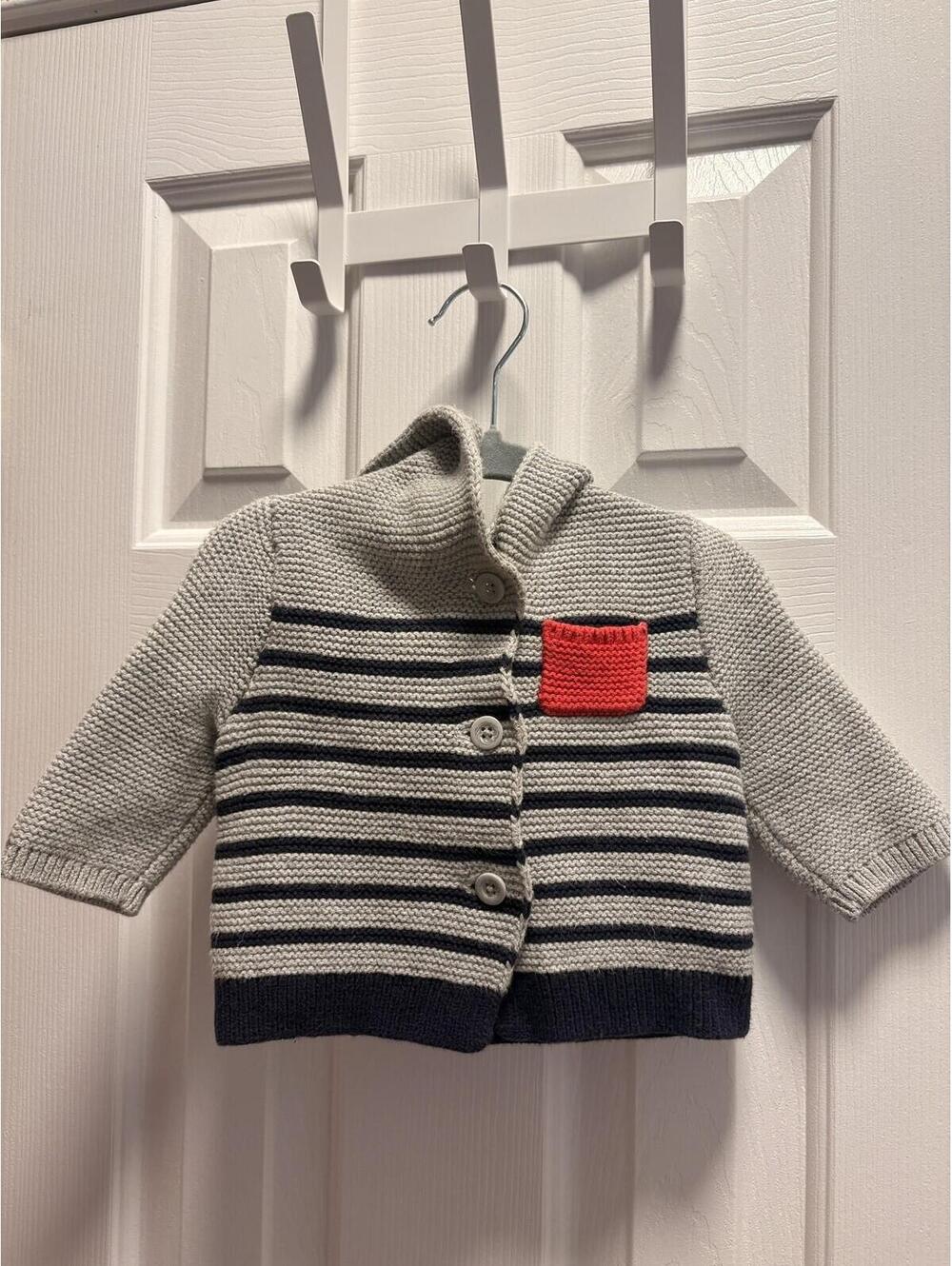 Baby Gap Brittany Stripe Bear Hooded Cardigan Sweater Baby Boy 0-3 Months
